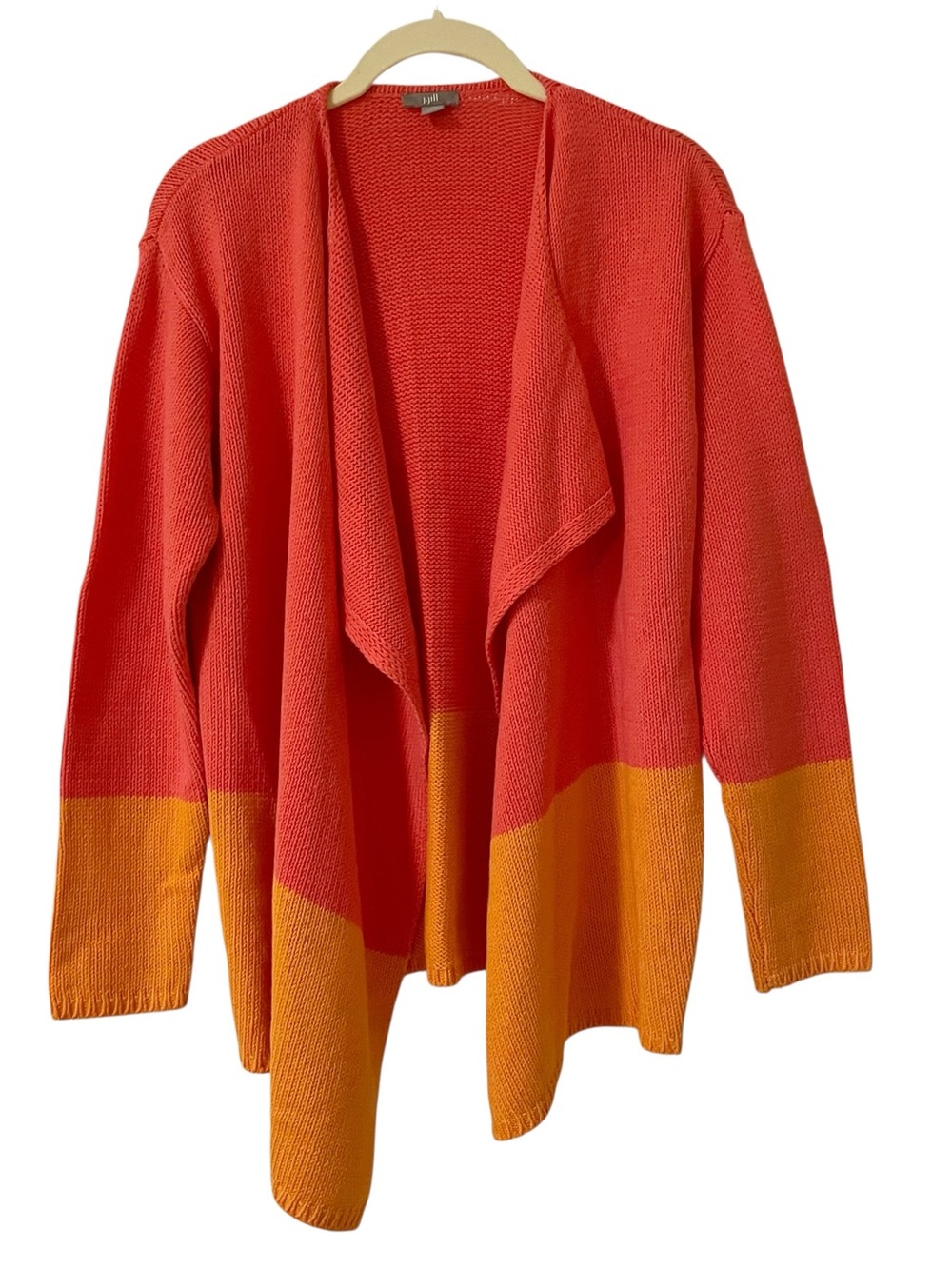 J. Jill Open-Front Two-Tone Orange & Coral Women's Cardigan Sweater XS